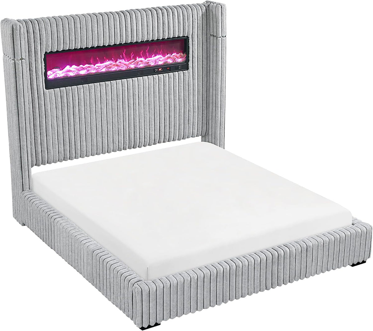corduroy-upholstered-bed-frame-remote-fireplace-built-in-speaker-wingback-queen-bed-frame-with-headboard-wooden-slats-box-spring-needed-assembly-required-two-tone-gray