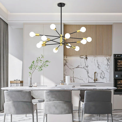 Sputnik Chandelier 12-Light, Mid Century Modern Height Adjustable Ceiling Light Fixture for Dining Room, Kitchen Island, Living Room,Bedroom-Black and Gold2