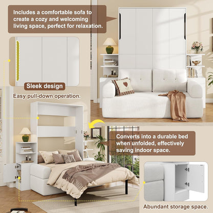 Wall Murphy Bed with Sofa and Storage Cabinets, Space-Saving Wall Bed for Home Office & Guest Room, Full Size, White4