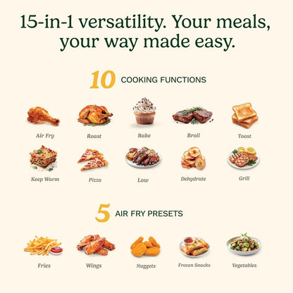 15-In-1 Extra-Large Digital Air Fryer Oven with 9"X13" 2-In-1 Pan, Air Fry 4 Lbs of Wings, Cook a 13 Lb Turkey or 5+ Lb Chicken, Toast 9 Slices of Bread, and Bake a 13" Pizza, TOA-1125