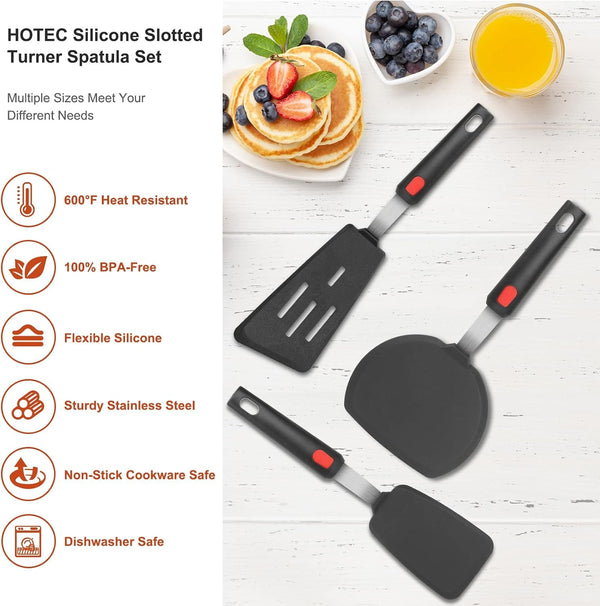 Silicone Spatula Turner Set of 3, Heat Resistant 600°F & Bpa-Free Flexible Rubber Spatulas for Nonstick Cookware, Kitchen Utensils for Flipping Eggs, Fish, Burgers, Pancakes, Cookie, Crepes7