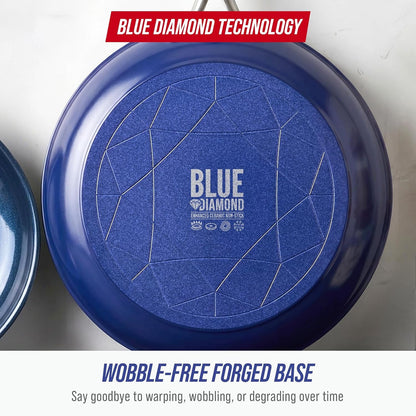 2 Piece Nonstick Frying Pan Set, 9.5” & 11" Skillets, Pfas-Free Ceramic, Dishwasher & Oven Safe, Stainless Steel Handle, Durable Metal Utensil Safe, Egg & Omelet Pans, Blue | 9.5" X 11" Skillets, Pfas-Free Ceramic Nonstick, Dishwasher & Oven Safe, Stay Cool Handle, Durable Metal Utensil Safe8