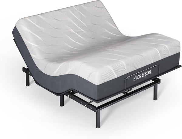 Sven and Son Essential Adjustable Bed Base (Frame) + 14 Inch Hybrid Spring Matt (Medium Soft), Easy Assembly, Head and Foot Lift, Memory Positions, Zero Gravity, Wireless Remote - Queen1