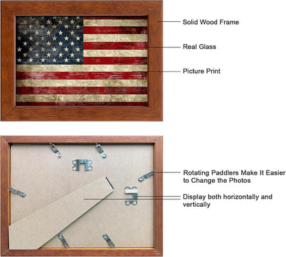 5X7 Picture Frame Set of 2 Made of Solid Wood Photo Frame with Real Glass for Pictures 4X6 with Mat or 5X7 without Mat, Wall Mount or Tabletop Gallery Photo Frames Brown3