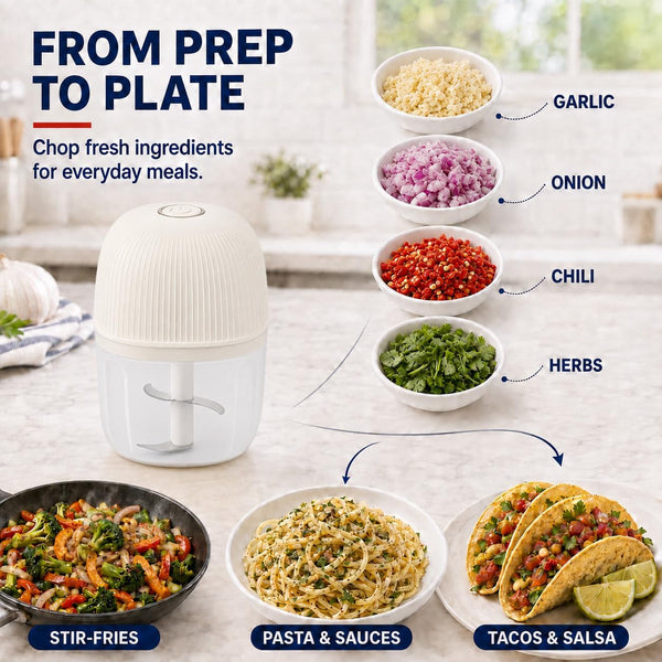 Electric Garlic Chopper, 250ML Cordless Mini Food Processor with 4 Stainless Steel Blades, USB Rechargeable Vegetable Chopper for Garlic, Onion, Chili, Ginger, Herbs and Nuts4