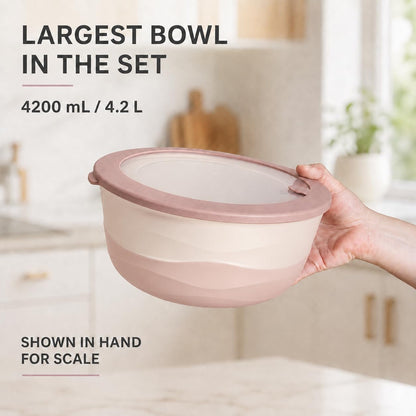 Pera Plastic Mixing Bowls with Lids - 8-Piece Airtight Leak-Proof Nesting Bpa-Free Prep Bowl Set for Kitchen & Food Storage, Large 4200Ml Capacity, Microwave & Dishwasher Safe (Pink)4