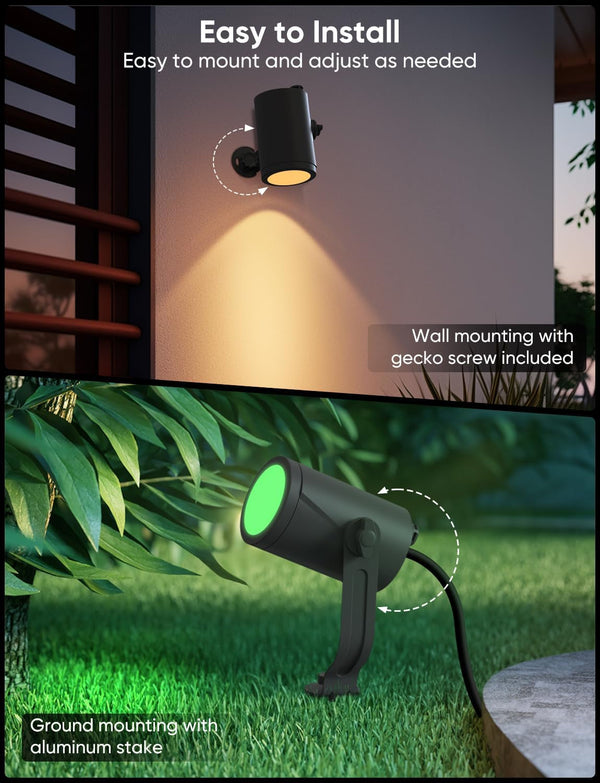 Smart Landscape Lighting Kit 12W, 2 Pack Outdoor Spot Lights RGBCW8