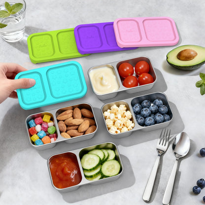 2 Compartment Reusable Kid Lunch Snack Containers with Silicone Lid3