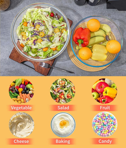 6.5Qt Extra Large Glass Mixing Bowls, Clear Large Salad Bowls,Thickened Glass Big Mixing Bowls Salad Bowls Cooking Bowl for Kitchen Prepping Storing Baking Serving, Fruit, Snacks, Borosilicate Glass5