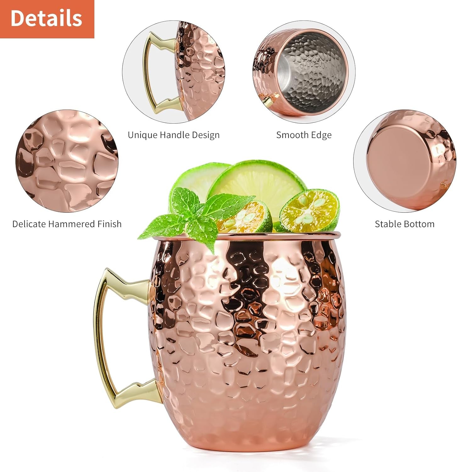 4-pcs-16oz-moscow-mule-mugs-hammered-with-angled-handle-copper-304-stainless-steel-lining-delicate-hammered-finish-firm-handle-for-cold-drinks-cocktails-wine-beer-bars-parties