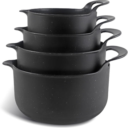 Nesting Plastic Mixing Bowl Set with Pour Spouts and Handles, Black Speckled, 4 Piece Non-Slip1
