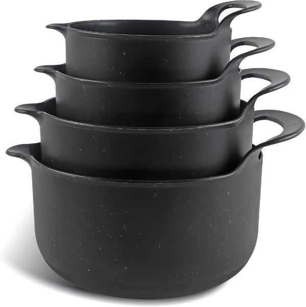 Nesting Plastic Mixing Bowl Set with Pour Spouts and Handles, Black Speckled, 4 Piece Non-Slip1