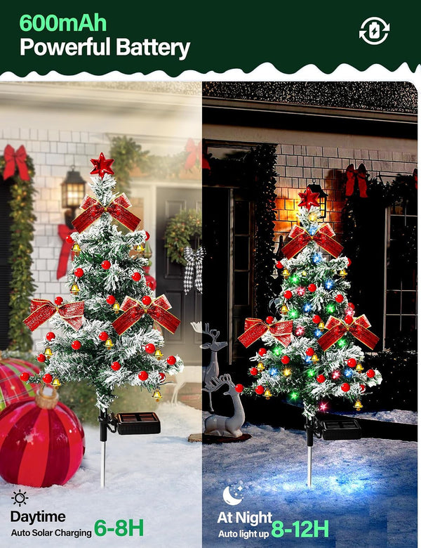 Solar Christmas Trees Lights Outdoor Decoration Waterproof, 40LED Small Solar Power Xmas Tree Pathway Lights, Solar Garden Decorative Stake Lights Yard Decor with Snow 2 Modes for Path Lawn Patio,2Pcs3