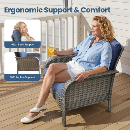 4 Piece Wicker Patio Furniture Set High Back, Denim Blue3