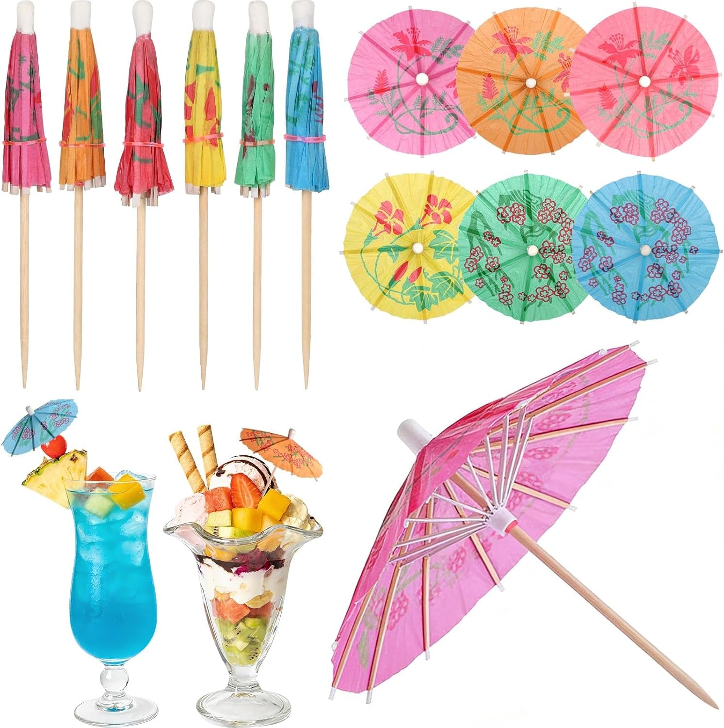 cocktail-umbrellas-for-drinks-garnish-mini-paper-umbrellas-cocktail-picks-4-inch-tiny-umbrella-toothpicks-fruit-sticks-summer-tropical-hawaiian-luau-tiki-party-decorations-bar-accessories-54-pcs