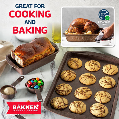 Bakken Master 38 Piece Granite Cookware and Bakeware Set – Nonstick Granite Coating, Pots and Pans with Detachable Handles and Tempered Glass Lids, 6-Piece Bakeware Set, 12-Piece Mixing Bowls,Brown7