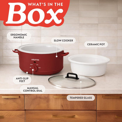 Slow Cooker - 7 Quart Removable Ceramic Pot, Manual Controls with 3 Temperature Settings, Dishwasher Safe Crock and Glass Lid, Red5