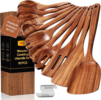 Wooden Spoons for Cooking 10PCS Teak Wood Cookware Utensil Set1