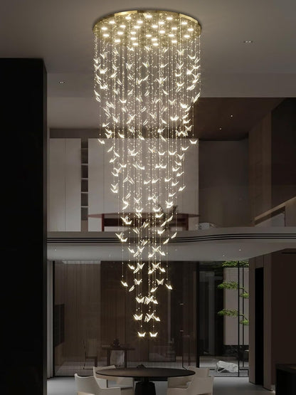 H138 High Ceiling Chandelier - Modern Crystal Raindrop Large Chandelier for Staircase Foyer Entryway Living Room - Dimmable 3000-6000K9