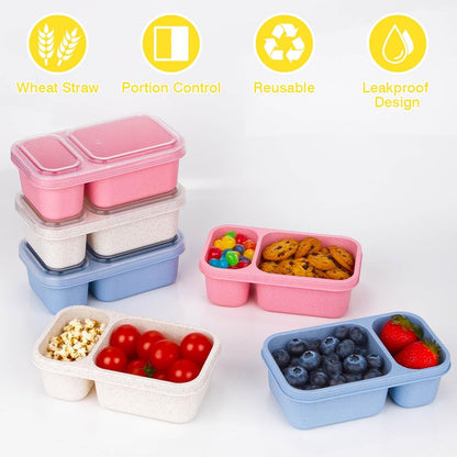 6Pack 2-Compartment Reusable Snack Containers with Lids4
