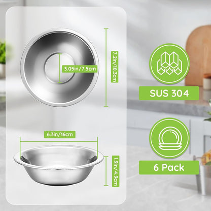 304(18/8) Stainless Steel Mixing Bowls for Kitchen, 6 Pack 7" 21.22 Fl.Oz Metal Mixing Bowls Set Stackable for Baking Serving Cooking Food Prep Storage Dishwasher Safe Heavy Duty3