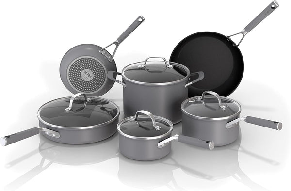 Ninja Pots and Pans Set Non Stick | Comfort Grip 10-Piece Cookware Set with Neverstick | Frying Pan, Sauce Pan with Lid, Stock Pot with Lid, Nonstick, Dishwasher Safe, Oven Safe to 400°F, CW69010 | Comfort Grip, Frying Pan, Sauce Pan with Lid, Stock Pot with Lid, Dishwasher Safe, Oven Safe to 400F, CW690101