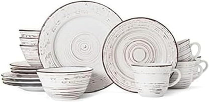 Trellis White 16-Piece Stoneware Dinnerware Set, Service for 4, Distressed White Finish, Microwave & Dishwasher Safe Plates and Bowls1
