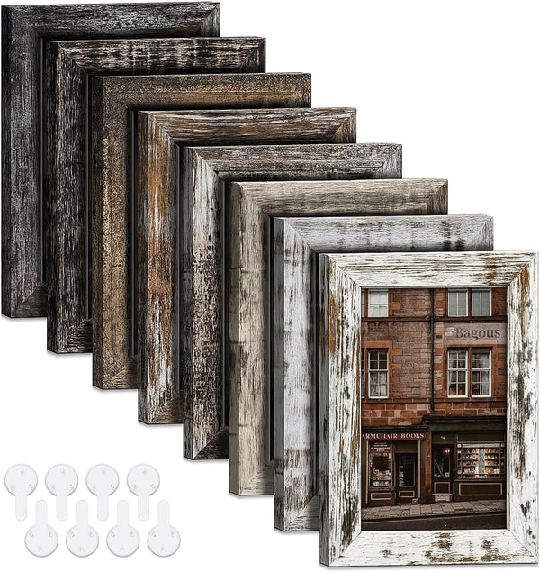 5X7 Picture Frames Set of 8, Vintage Rustic Farmhouse Industrial Style Photo Frames, High Definition Real Glass, for Tabletop or Wall Hanging1
