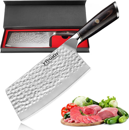 Non-Stick Cleaver Knife 7-Inch, Chinese Chef'S Knife for Kitchen, High Carbon German Stainless Steel Vegetable Chopping Knife, China Chopper | Caidao, Ergonomic Handle, Gift Boxed (7" Meat Cleaver)1