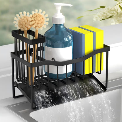 Maifan Sink Caddy Sponge Holder for Kitchen with Brush Holder and Stainless Steel Self Drain Tray, Rustproof Kitchen Sink Organizer for Sponge, Soap Dispenser Storage Accessories1