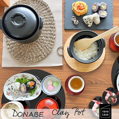DONABE Clay Rice Cooker Pot Casserole Japanese Style Made in Japan for 2 to 3 Cups with Double Lids, Microwave Safe2