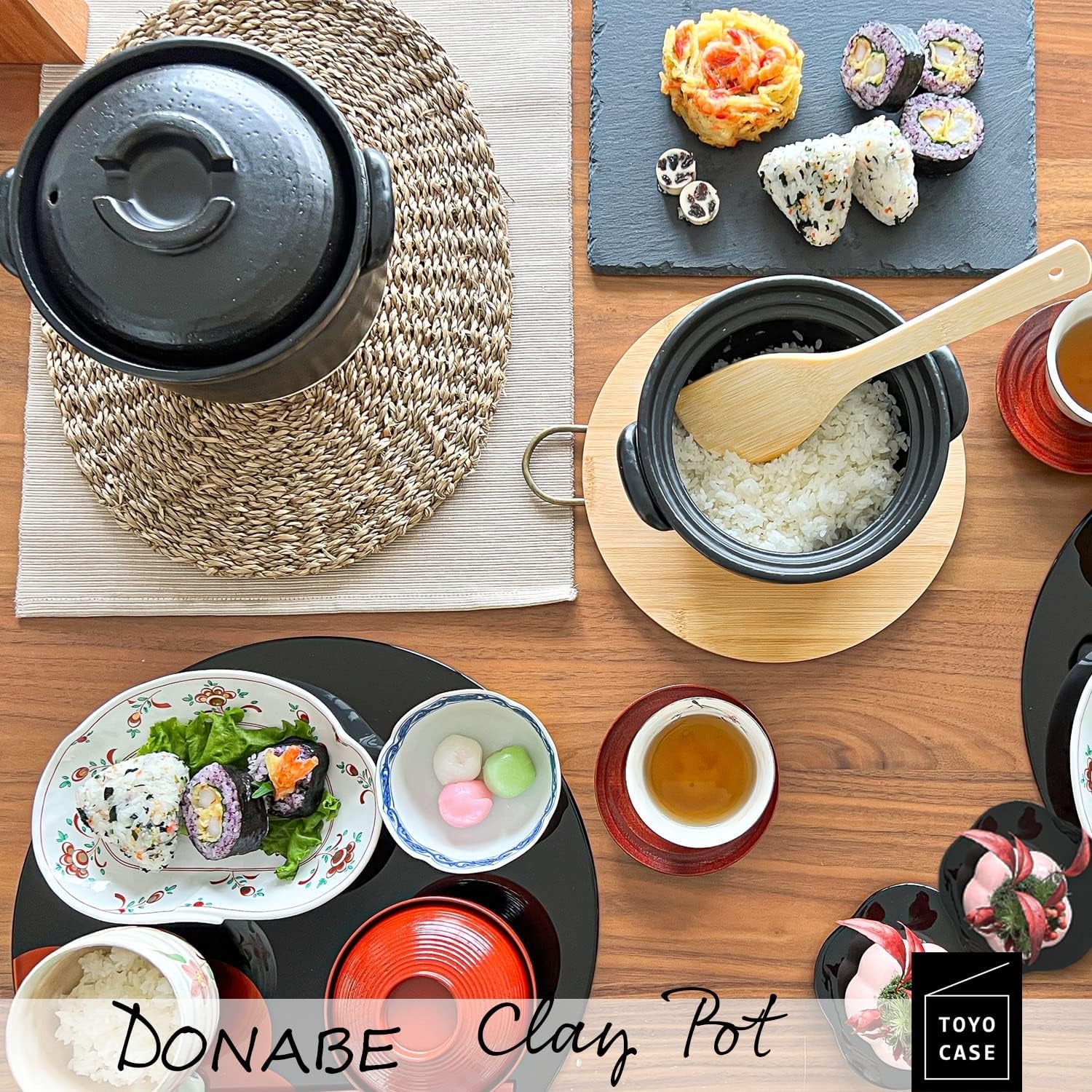 donabe-clay-rice-cooker-pot-casserole-japanese-style-made-in-japan-for-1-to-2-cups-with-double-lids-microwave-safe