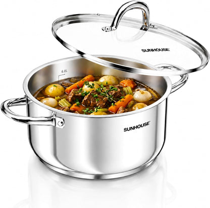 : Stainless Steel Stock Pot - 8 Quart - Tempered Glass Lid, 3-Ply Bottom, Soup-Pasta-Food, Boil-Simmer, All Cooktops, Dishwasher & Oven Safe | 8QT Pots for Pasta, Soup - Stockpot for Canning with Impact Bonded Base - Oven Safe & Induction Compatible1