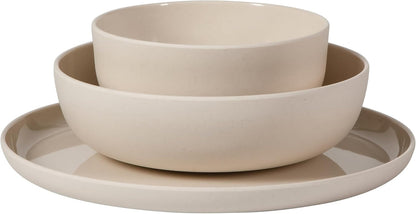 Candy Skies 12 Piece Unbreakable Wheat Straw Melamine Plates and Bowls Dinnerware Set - Outdoor, Camping, & Everyday Use - Matte Exterior/Shiny Interior Taupe Cream7