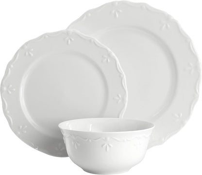 Henryi 18 Piece Embossed Rim Detail Porcelain White Dinnerware Set, Tableware Set, Serveware (18 Piece)2