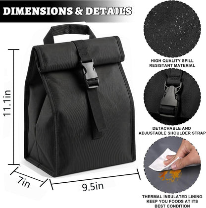 Insulated Foldable Lunch Bag- Lightweight Portable with Adjustable Shoulder Strap Lunch Box for Men, Women, Office, Work, Picnic, Hiking and Beach (Black(Hard Fabric))5
