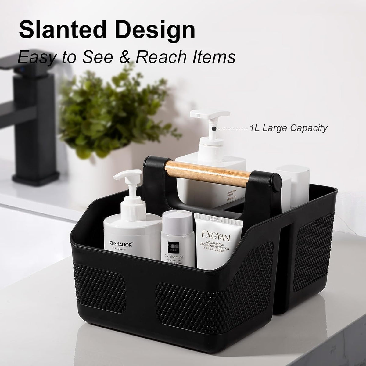 plastic-shower-caddy-portable-shower-basket-with-bamboo-handle-black