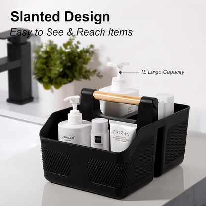 Plastic Shower Caddy Portable Shower Basket with Bamboo Handle, Black3