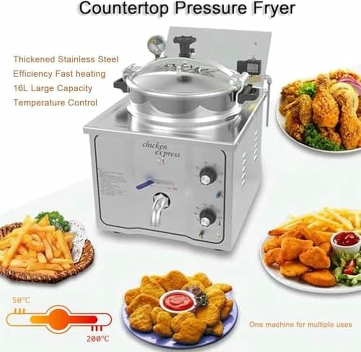 Commercial Electric Pressure Fryer with Timer and Thermostat for Cooking Chicken and Fish+2