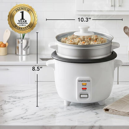 5-Cup Electric Rice Cooker and Food Steamer, White RCS01W | 400W, Nonstick Removable Pot, Keep Warm Function, Steaming Basket, Measuring Cup and Spatula Included7