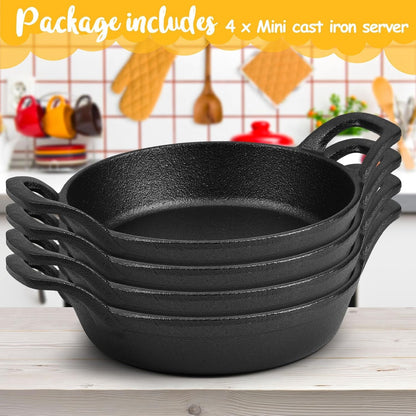 4 Pack Mini Cast Iron Skillets 6.3 X 6.3 X 1.5 Inch Pan Ramekin Set | Cast Iron Pan Small Ramekin Set, Black Casserole Dish Cookware Oven Safe, Mini Skillets for Kitchen Indoor Outdoor Picnic3