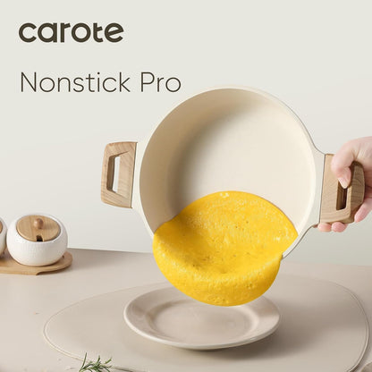 Nonstick Stock Pot with Lid,4 Quart Shallow Soup Pot | Kitchen Casserole Compatible with All Stoves, Non Stick Cooking Pot, Cookware for Boiling, Simmer PFOA Free, White Granite3