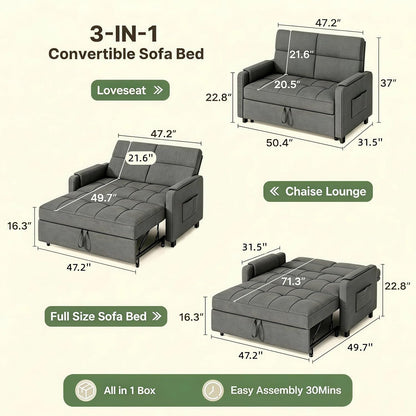 Convertible Sofa Bed Modern Couch Bed & Small Loveseat Sleeper, Grey2