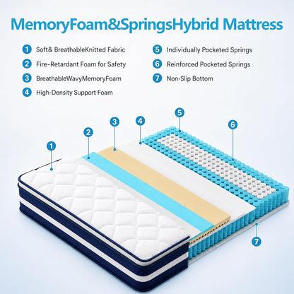 14 Inch Full Mattress, Extra Thick Hybrid Individual Pocket Springs with Memory Foam, Orthopedic Support & Breathable for Heavy Adults2