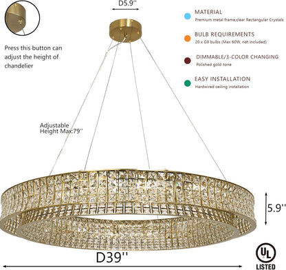 Modern Crystal Chandelier round 20-Light 39" Copper/Brass Finish3