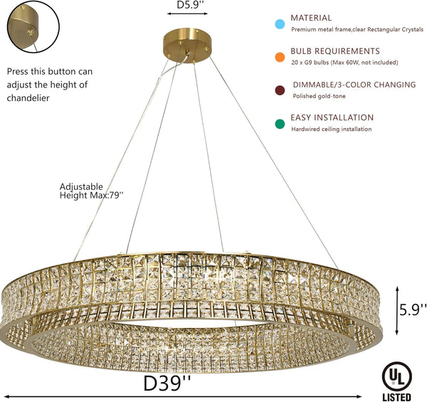 Modern Crystal Chandelier round 20-Light 39" Copper/Brass Finish3