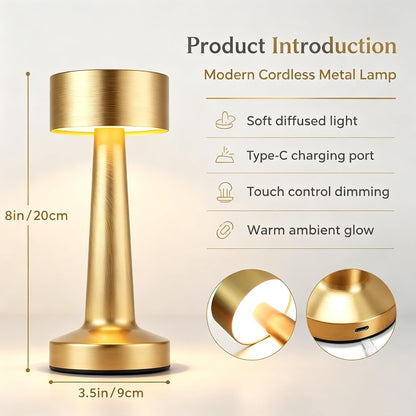 Portable LED Table Lamp, 3-Levels Brightness Metal Desk Lamp,3 Color Touch Control Rechargeablelamp, Ideal Bedside Lamp for Nightstand, Bedroom,Living Room (Light Golden)2