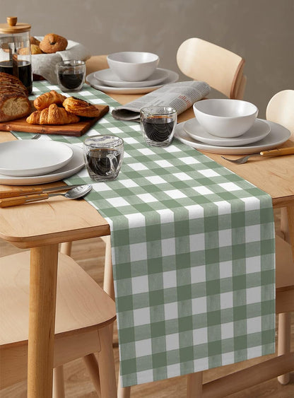 Sage Green Buffalo Plaid Table Runner 120 Inches Long Farmhouse Dress Scarves, Farmhouse Green White Checkered Dining Tablerunner for Coffee Table/Kitchen Island/Party Décor, 13" X 120"5