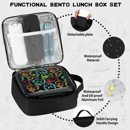 Bento Lunch Box for Kids with 8Oz Soup Thermo,Leak-Proof Lunch Containers with 5 Compartment,Thermo Food Jar and Lunch Bag, Food Containers for School (A-Black(Game Consoley))7