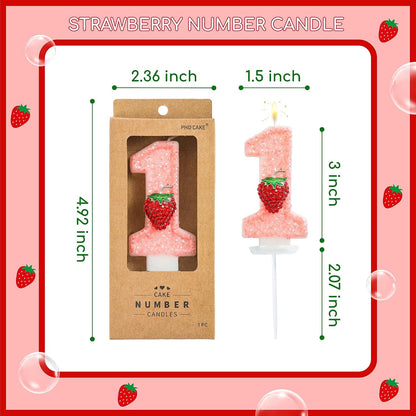 Number 1 Strawberry Birthday Candles, Strawberry Themed Number Candles, Cake Number Candles, Party Celebration6